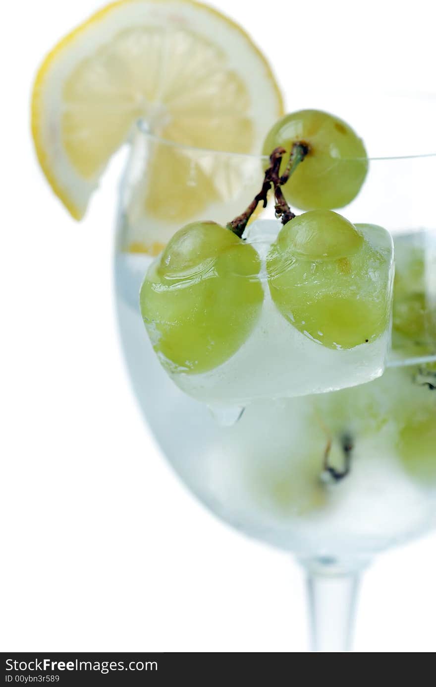 Frozen grapes and lemon Slice