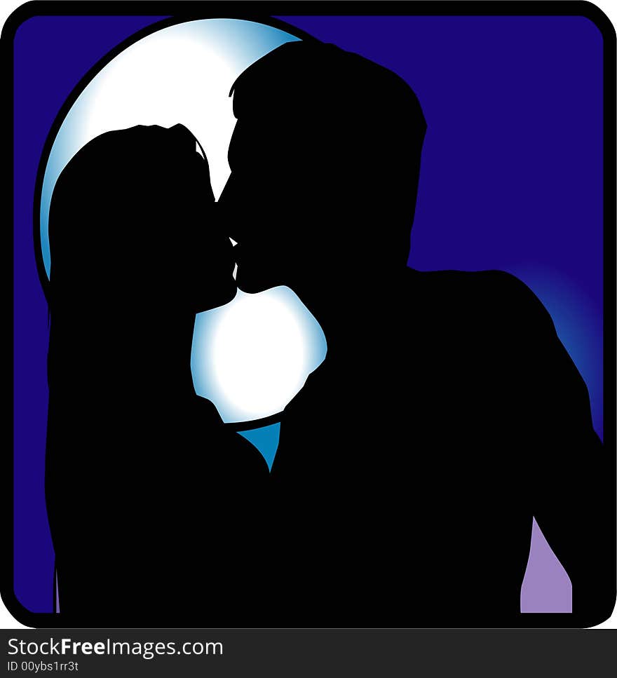 A couple doing kiss at night with background moon