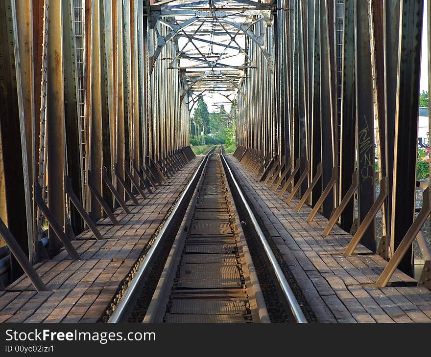 Old wooden railway viaduct, rail. Old wooden railway viaduct, rail