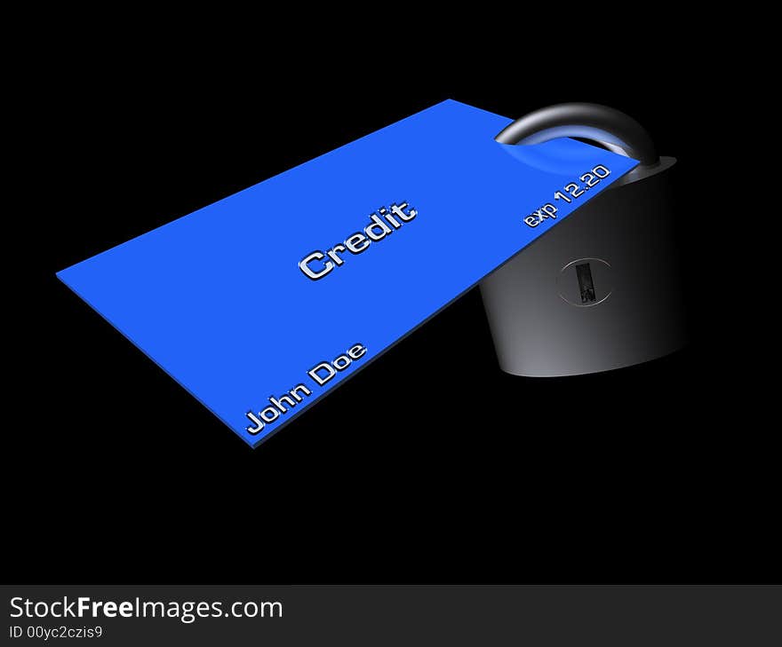 Credit card with secure lock attached. Credit card with secure lock attached