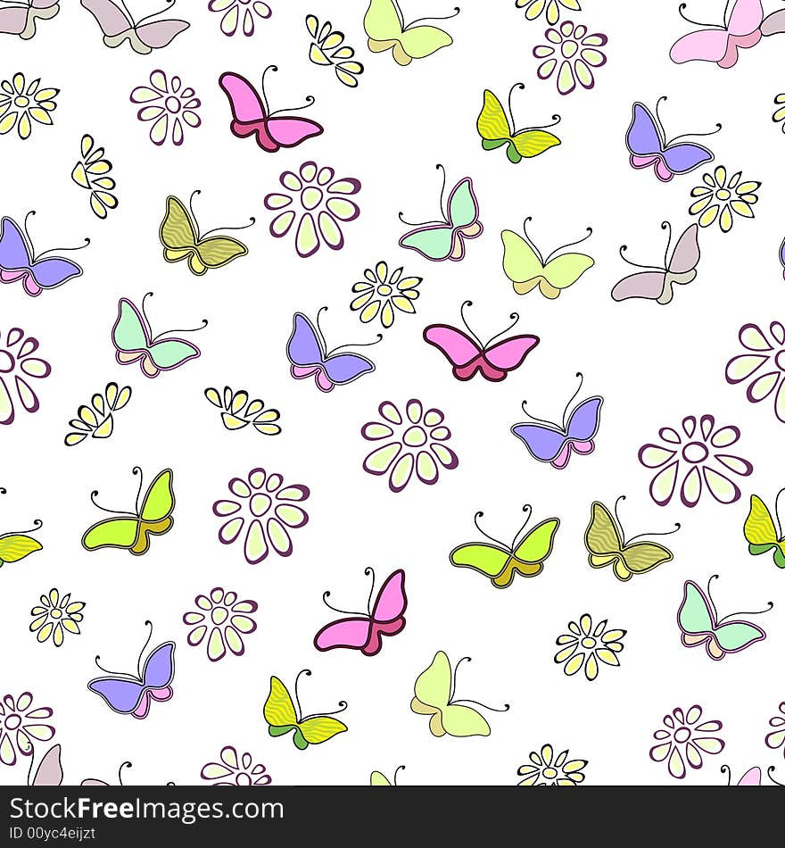 Colorful seamless flowers pattern on white background