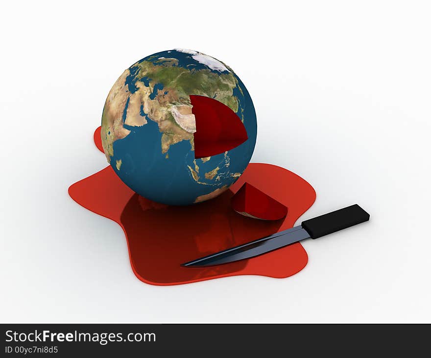 3d illustration of earth in pool of blood. 3d illustration of earth in pool of blood