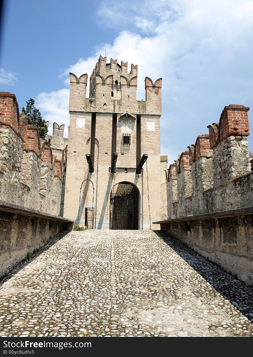 A wonderfull view of the one of the enter of the Castle of Sirmione with the lift bridge