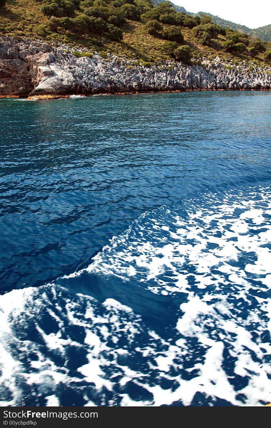 Water bulbs on the sea behind a boat. Water bulbs on the sea behind a boat