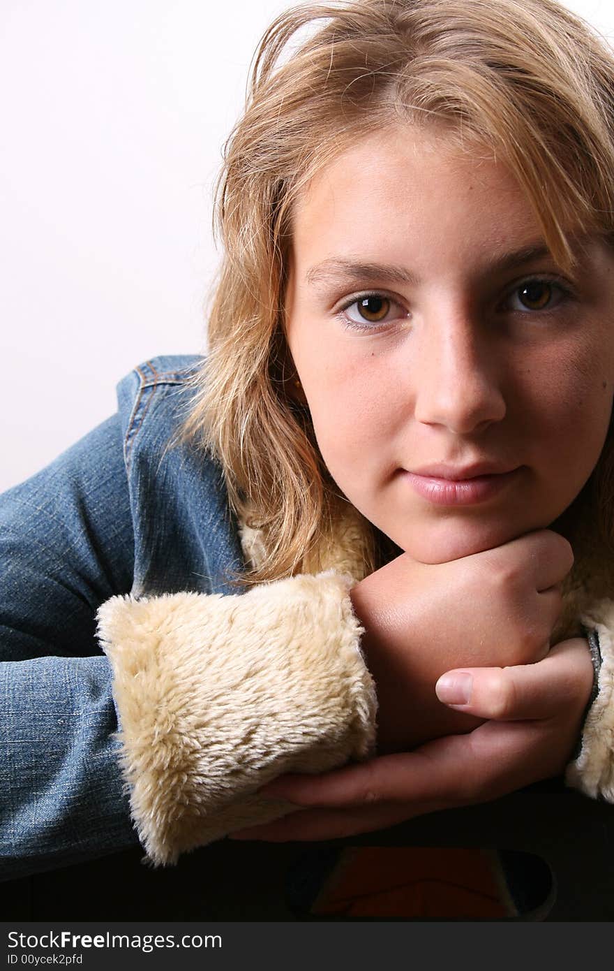 Teenage female model on a white background. Teenage female model on a white background