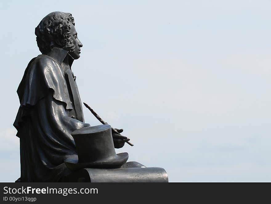 Copper monument to the Russian poet in park