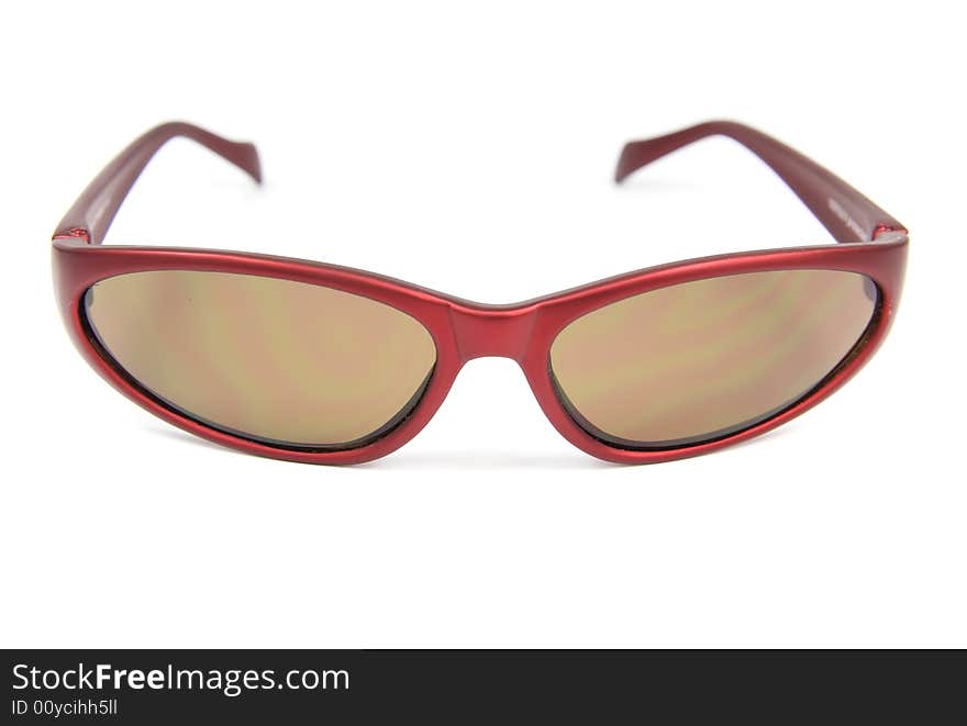 Stylish red sunglasses isolated on white background