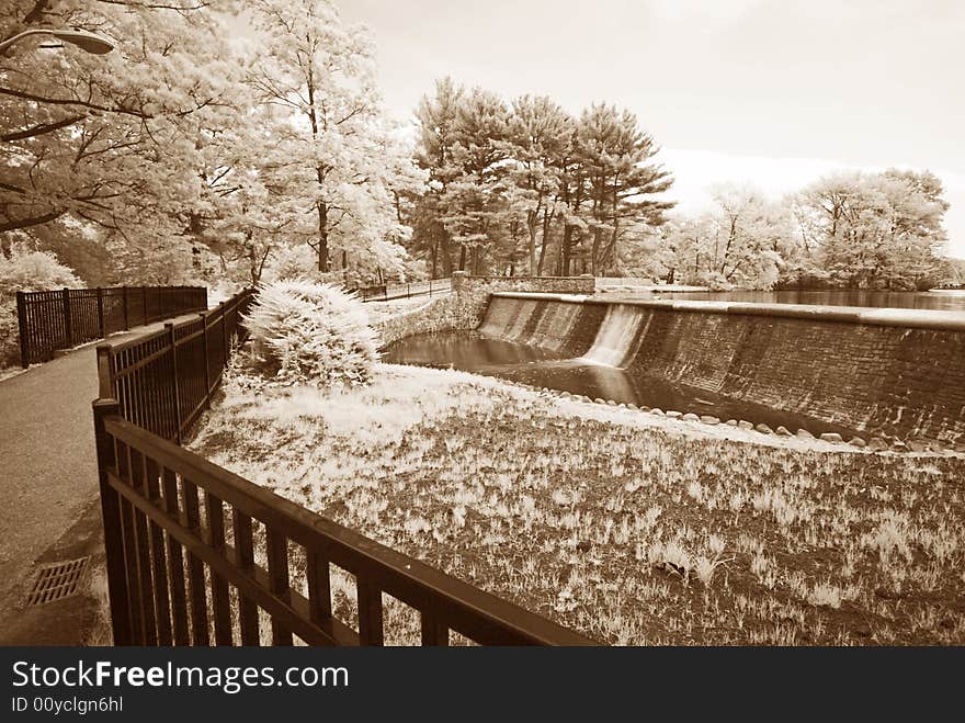 The infrared dreamy scenery of the Verona Park in New Jersey