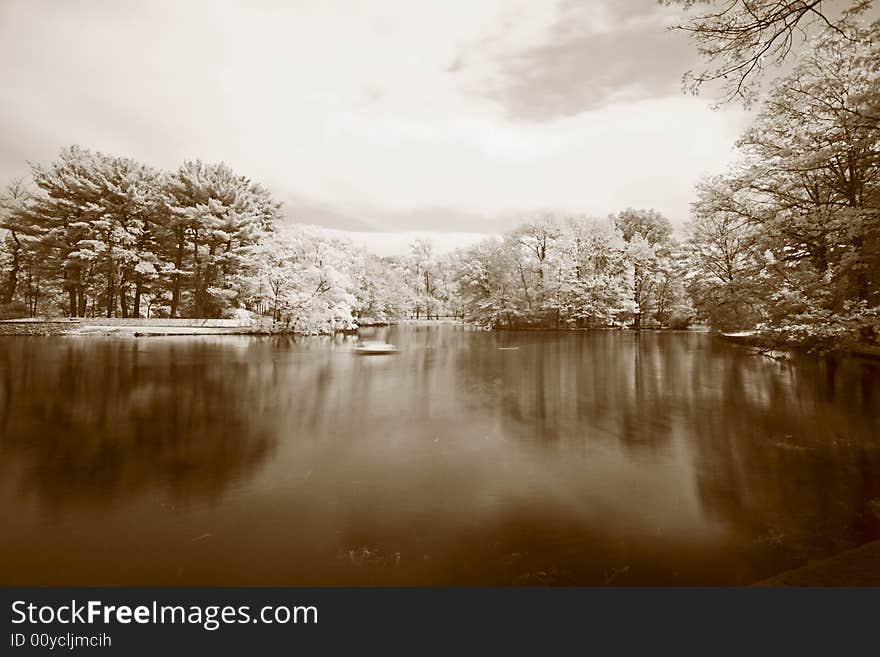 The infrared dreamy scenery of the Verona Park in New Jersey