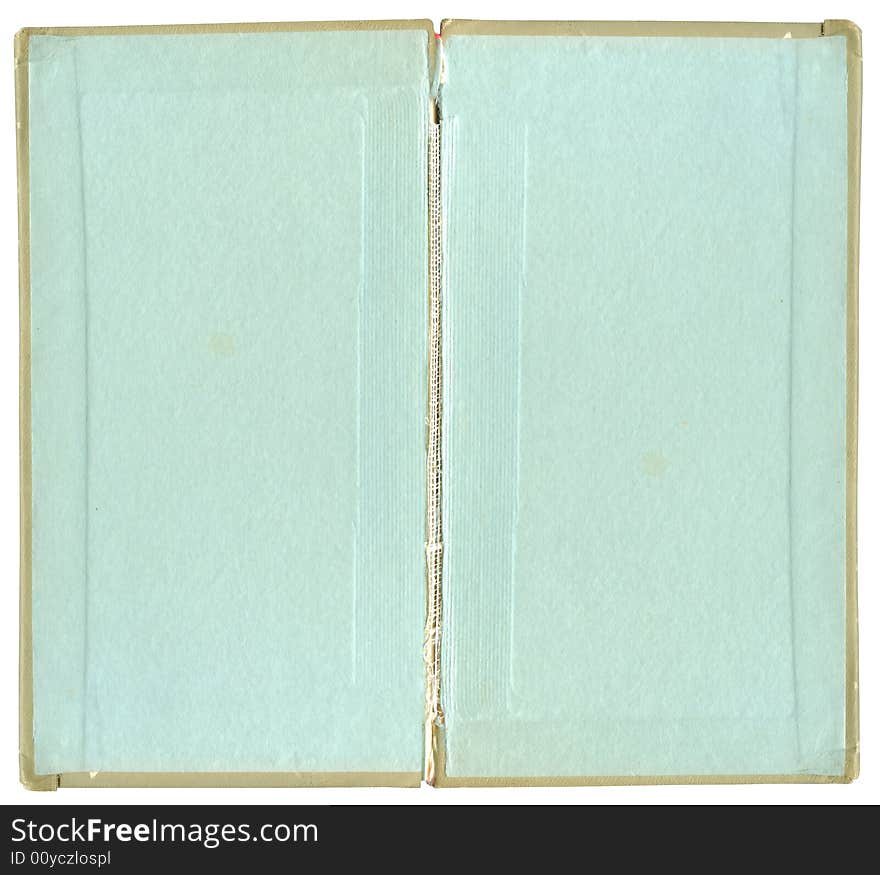 Old book open on both blank shabby pages. Old book open on both blank shabby pages