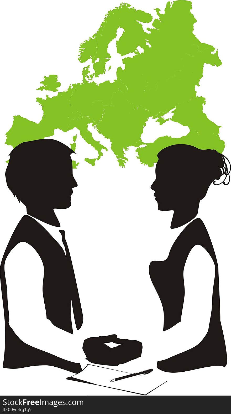 Two business-partners on a background the card of Europe. Vector illustration. Two business-partners on a background the card of Europe. Vector illustration