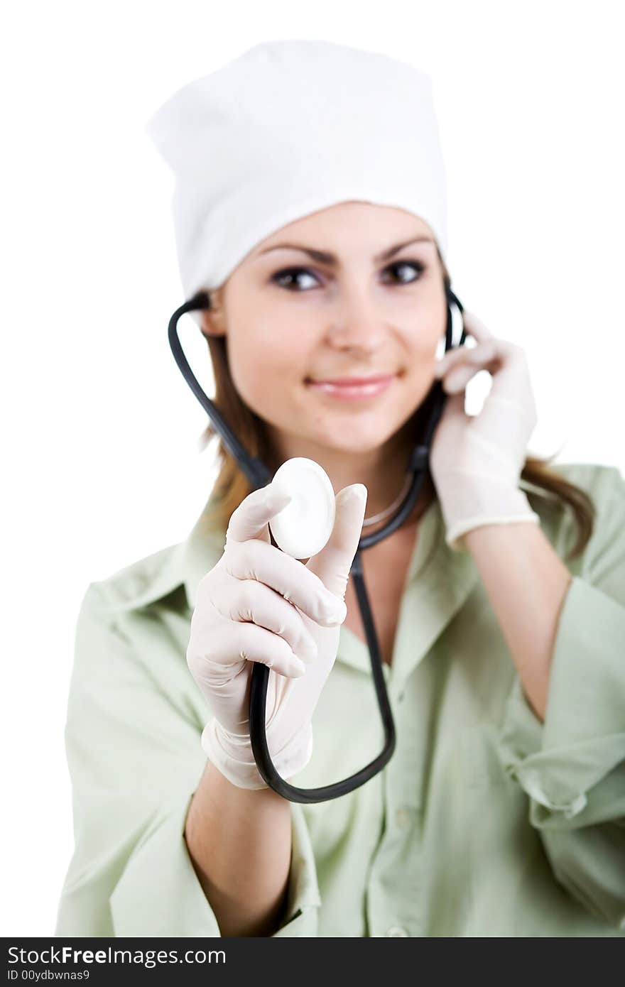 An image of smiling woman with stethoscope. An image of smiling woman with stethoscope