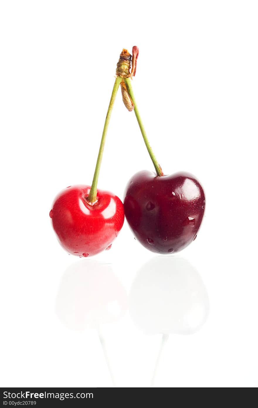 An image of cherries on white background