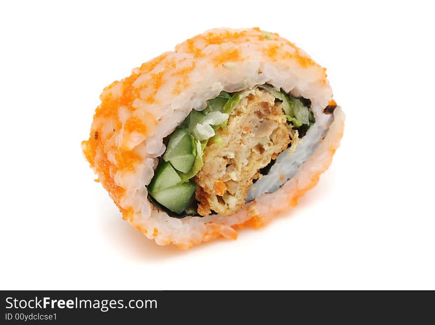 Japanese rice roll isolated on white background. Japanese rice roll isolated on white background.