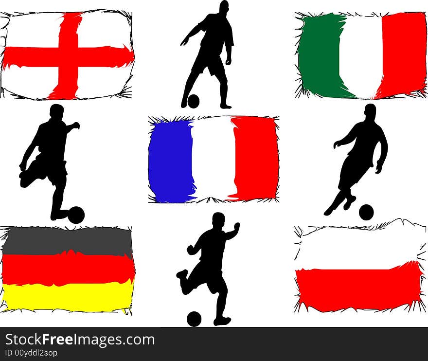 Soccer players and flags illustration