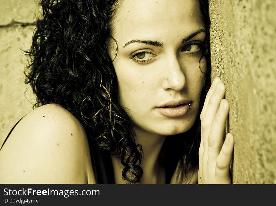 Green eyed beauty with covered face