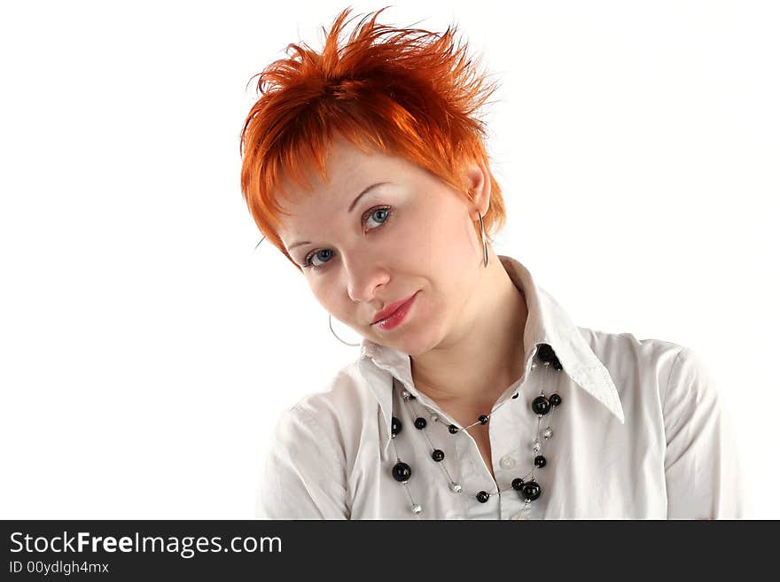 Serious business woman isolated on white background