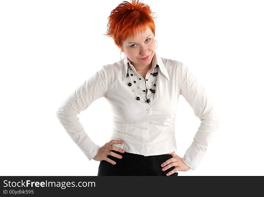 Serious business woman isolated on white background