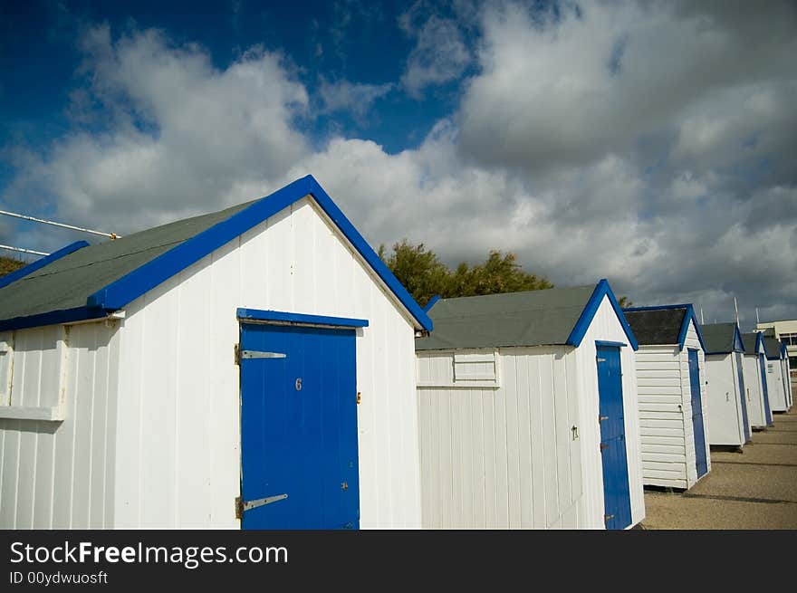 Beach huts and sky