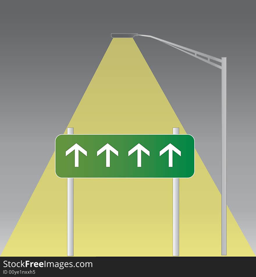 A road side light is illuminating the road side which is directing forwards. Scalable vector illustration. A road side light is illuminating the road side which is directing forwards. Scalable vector illustration.