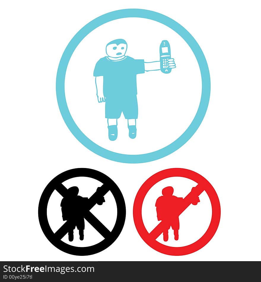 A scalable vector illustration of cell phone user, also allowing and not allowing signs.