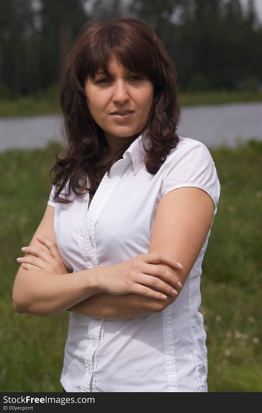 Young beauty woman face with brown hair