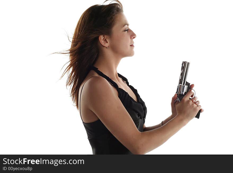 Young woman with revolver