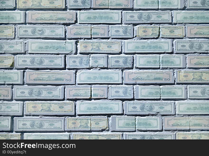 Painted brick wall texture , collected from the banknotes of US dollars. Painted brick wall texture , collected from the banknotes of US dollars