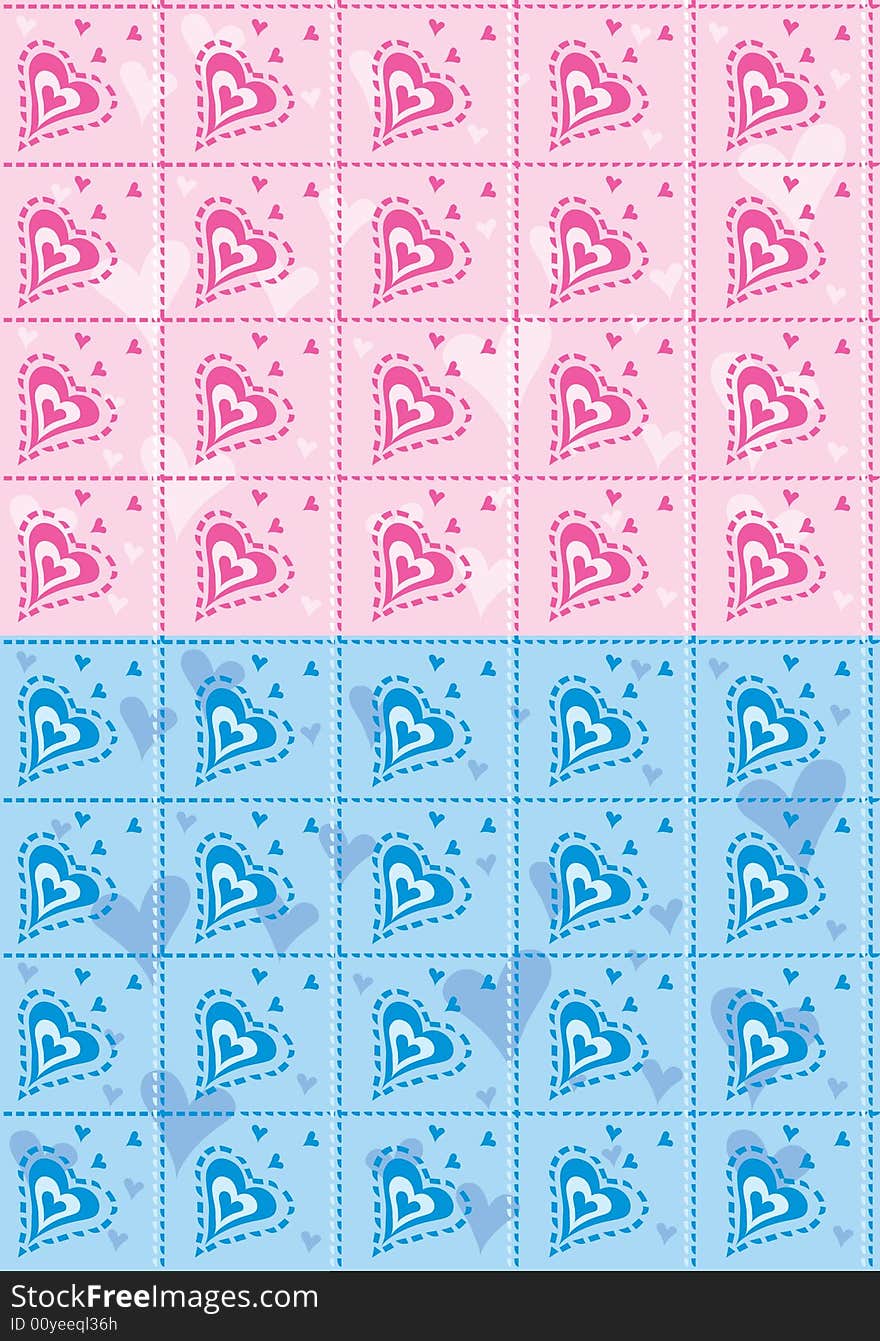 Pattern hearts vector pink and blue.