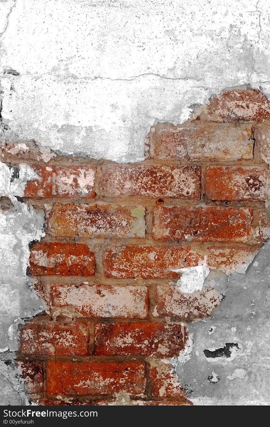 A close-up of a flaking brick wall. A close-up of a flaking brick wall