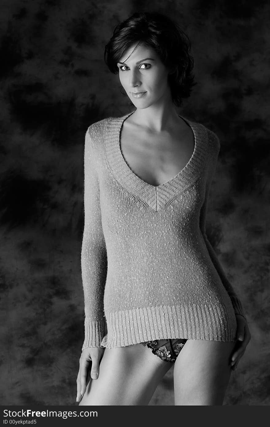 Tall Brunette In Sweater Only