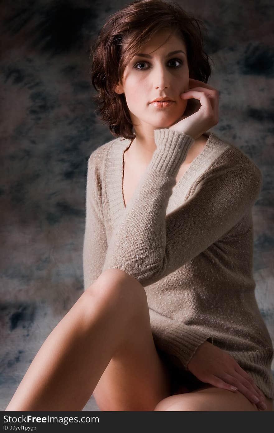 Tall brunette in sweater only