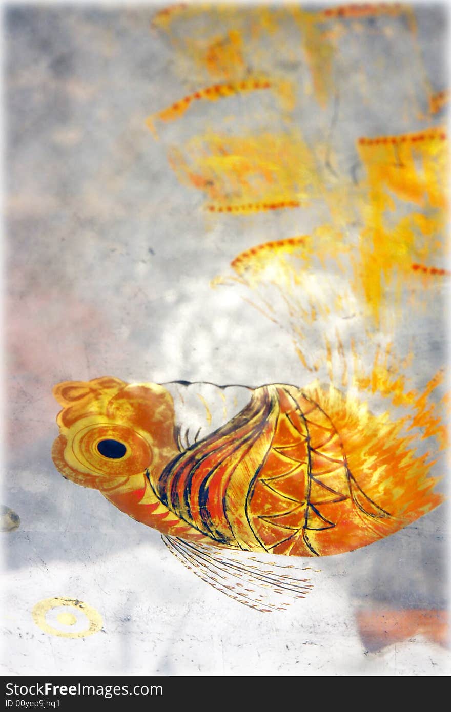 Goldfish painting on mirror background