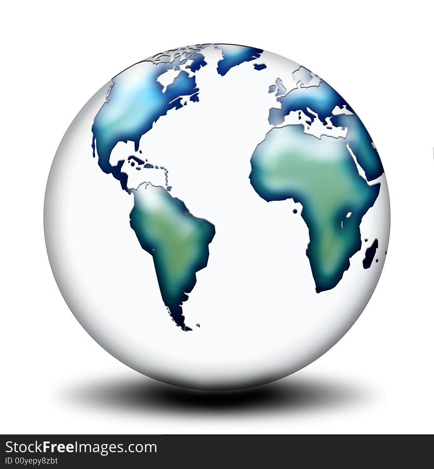 Illustration of a world as sphere in color blue and green with america and africa in it. Illustration of a world as sphere in color blue and green with america and africa in it