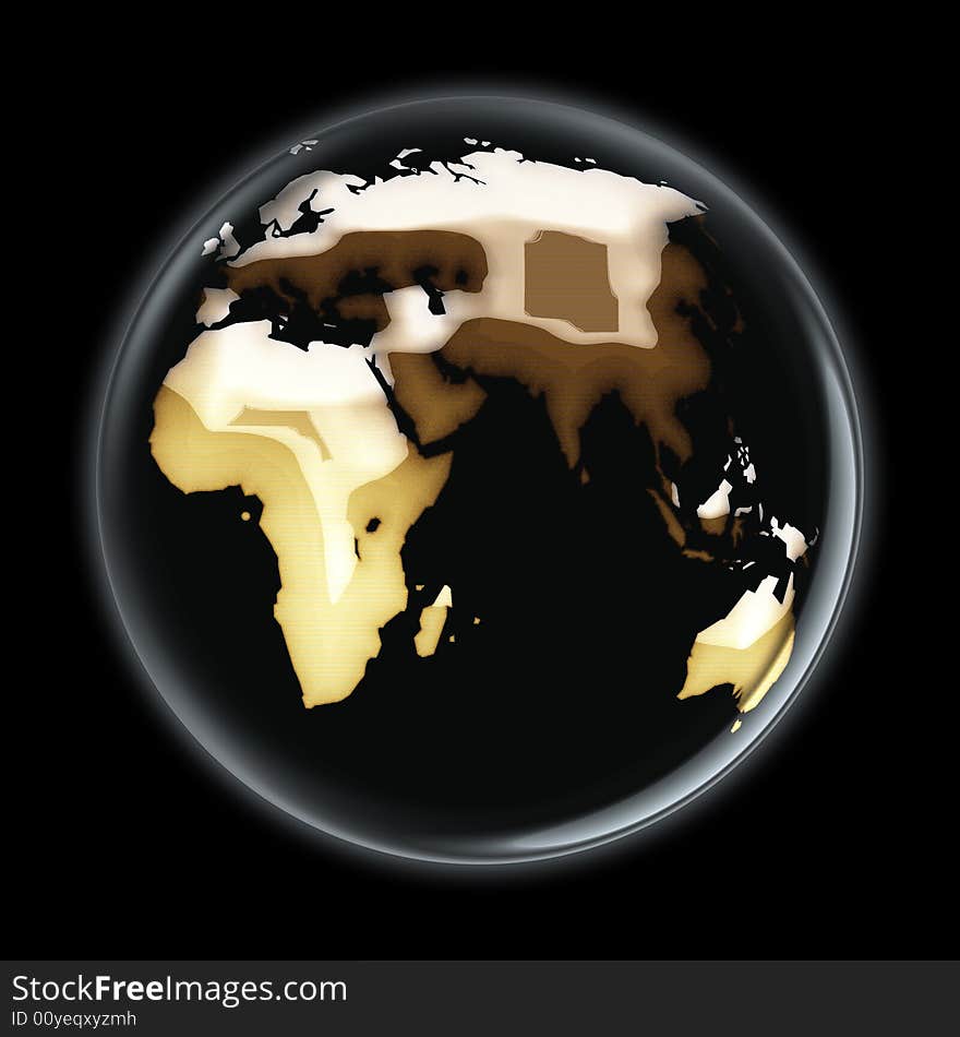 Illustration of a world as sphere with asia, europe, oceania and africa in it in brown tones. Illustration of a world as sphere with asia, europe, oceania and africa in it in brown tones