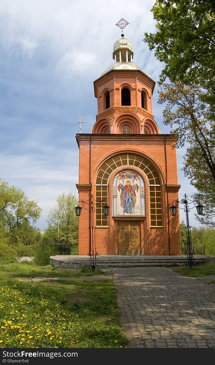 Landscape with church. Zaporozhye. Ukraine