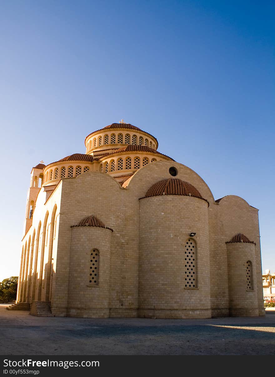 Greece christian church on blue sky on cyprus