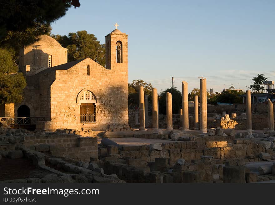 Ancient church and ruins of colomns