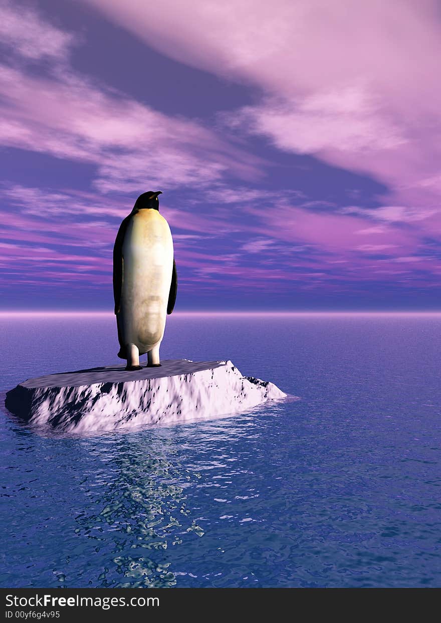 Antarctic penguin on ice - 3d scene. Antarctic penguin on ice - 3d scene