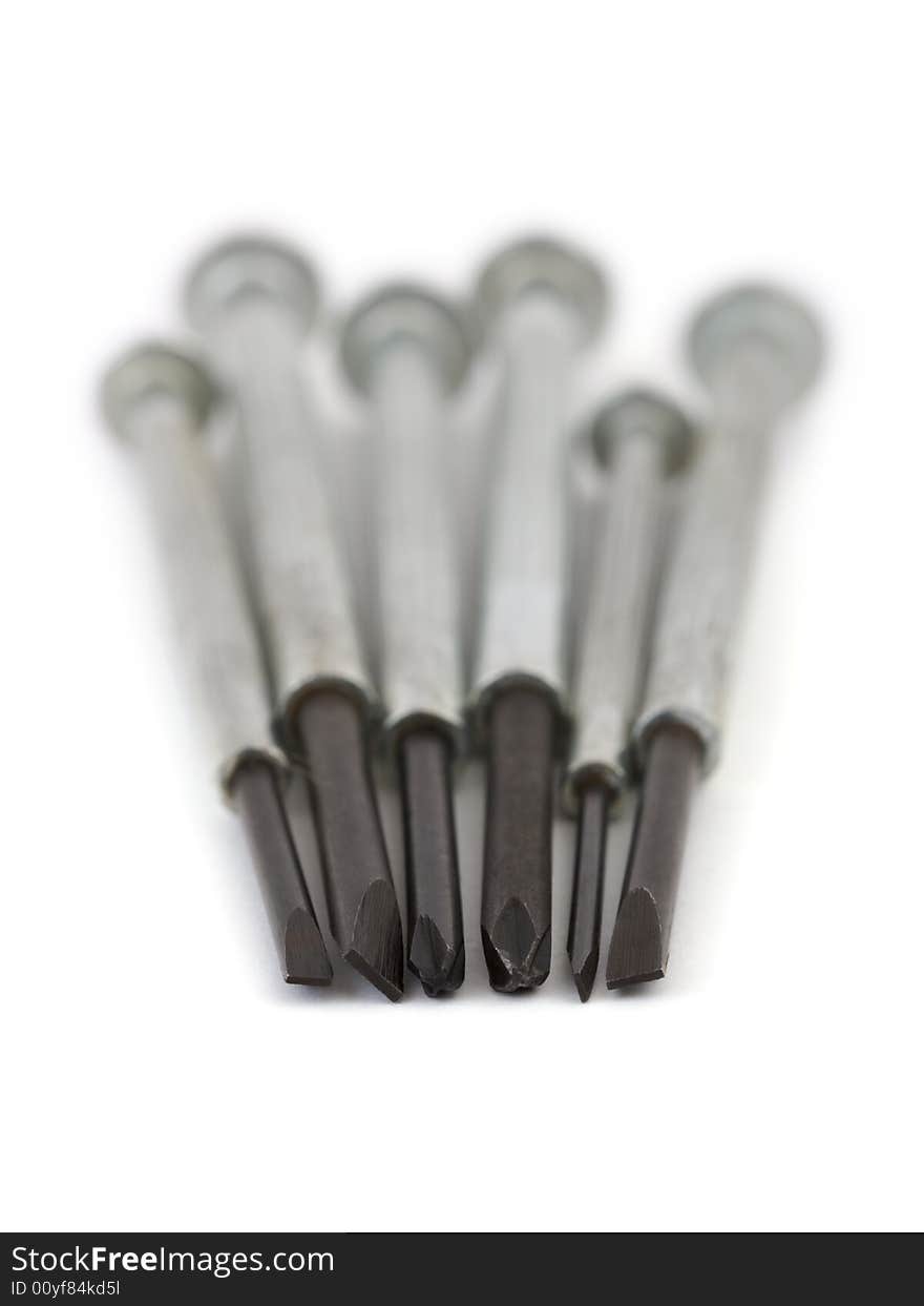 Macro of screwdrivers, isolated on white background