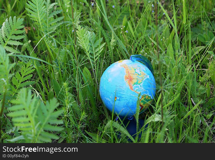 Blue planet in a green grass. Blue planet in a green grass