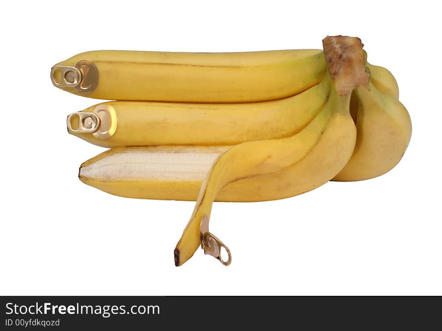 Bananas with aluminium cotter on skin isolated on white background ?