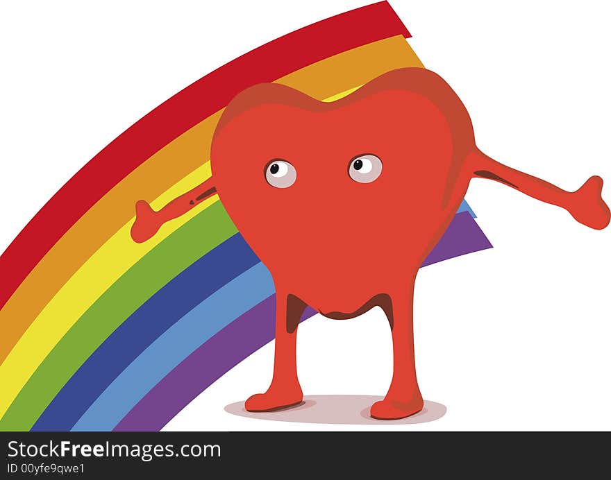 Cartoon heart with rainbow on back