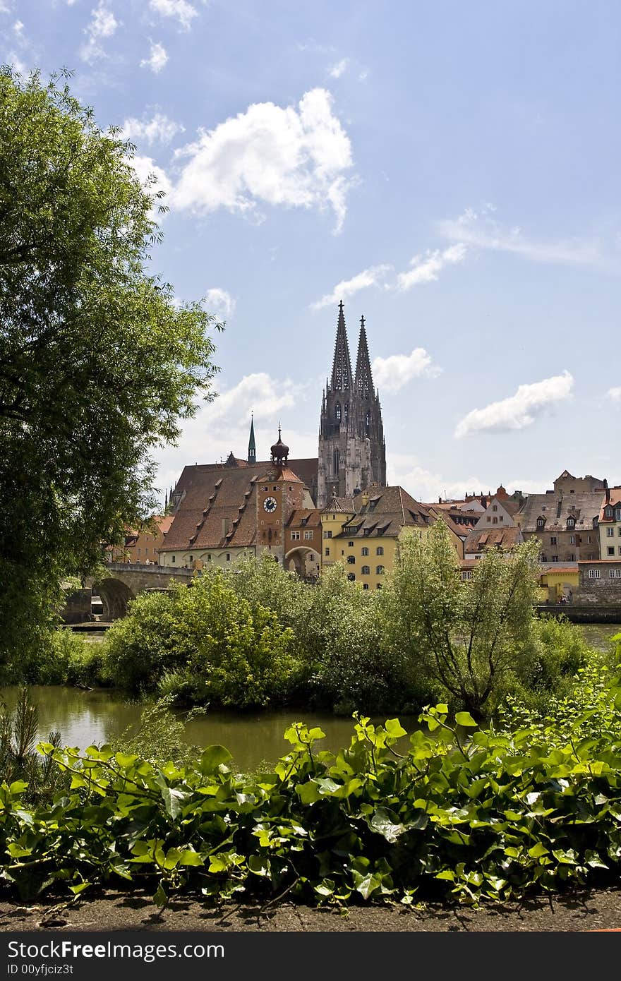 View over the river towards regensburg in germany. View over the river towards regensburg in germany