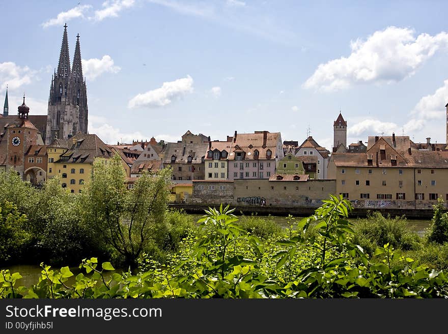 View over the river towards regensburg in germany. View over the river towards regensburg in germany