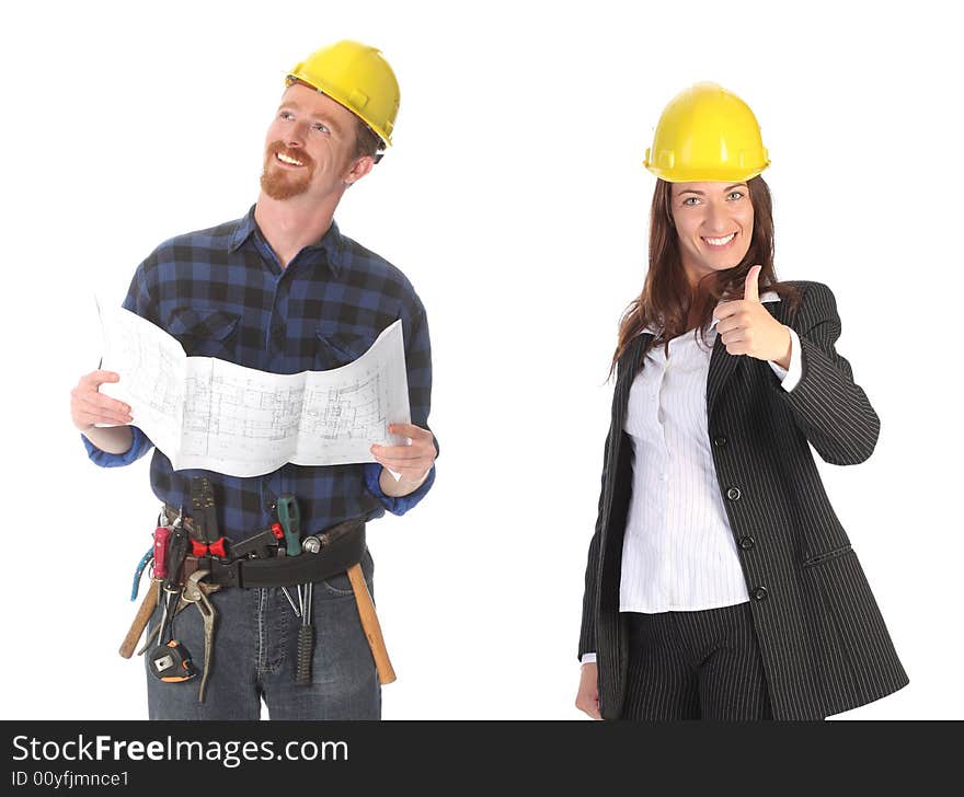 Businesswoman and construction worker