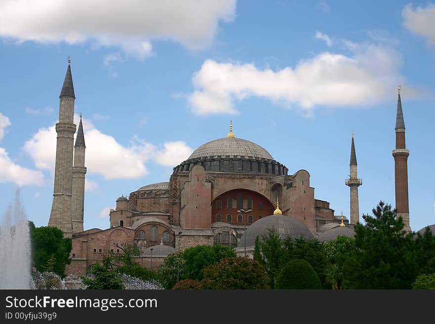 Muslim mosque in Istanbul with four minarets