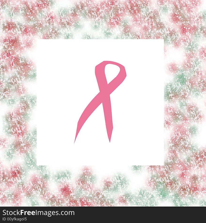 Pink ribbon in mottled frame white center. Pink ribbon in mottled frame white center