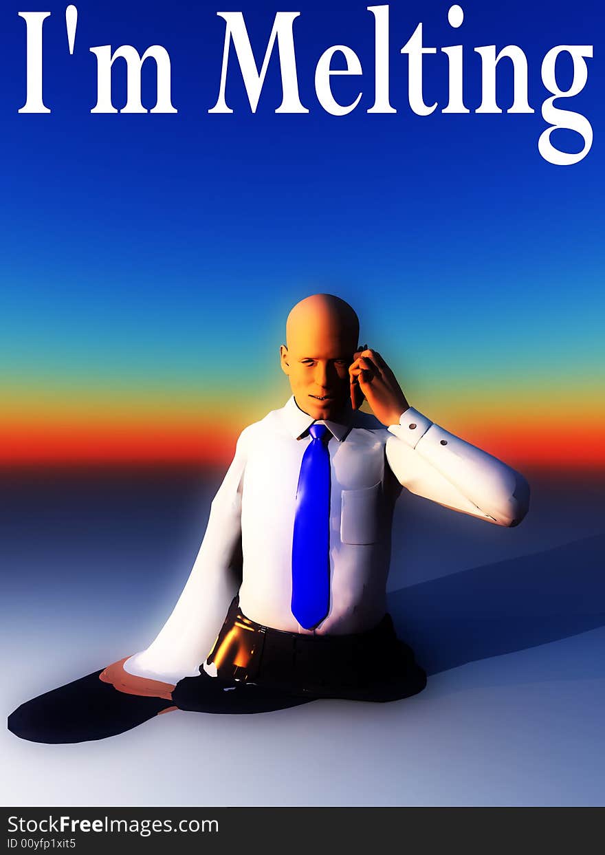 An conceptual image of a business man who is melting due to overworking. An conceptual image of a business man who is melting due to overworking.