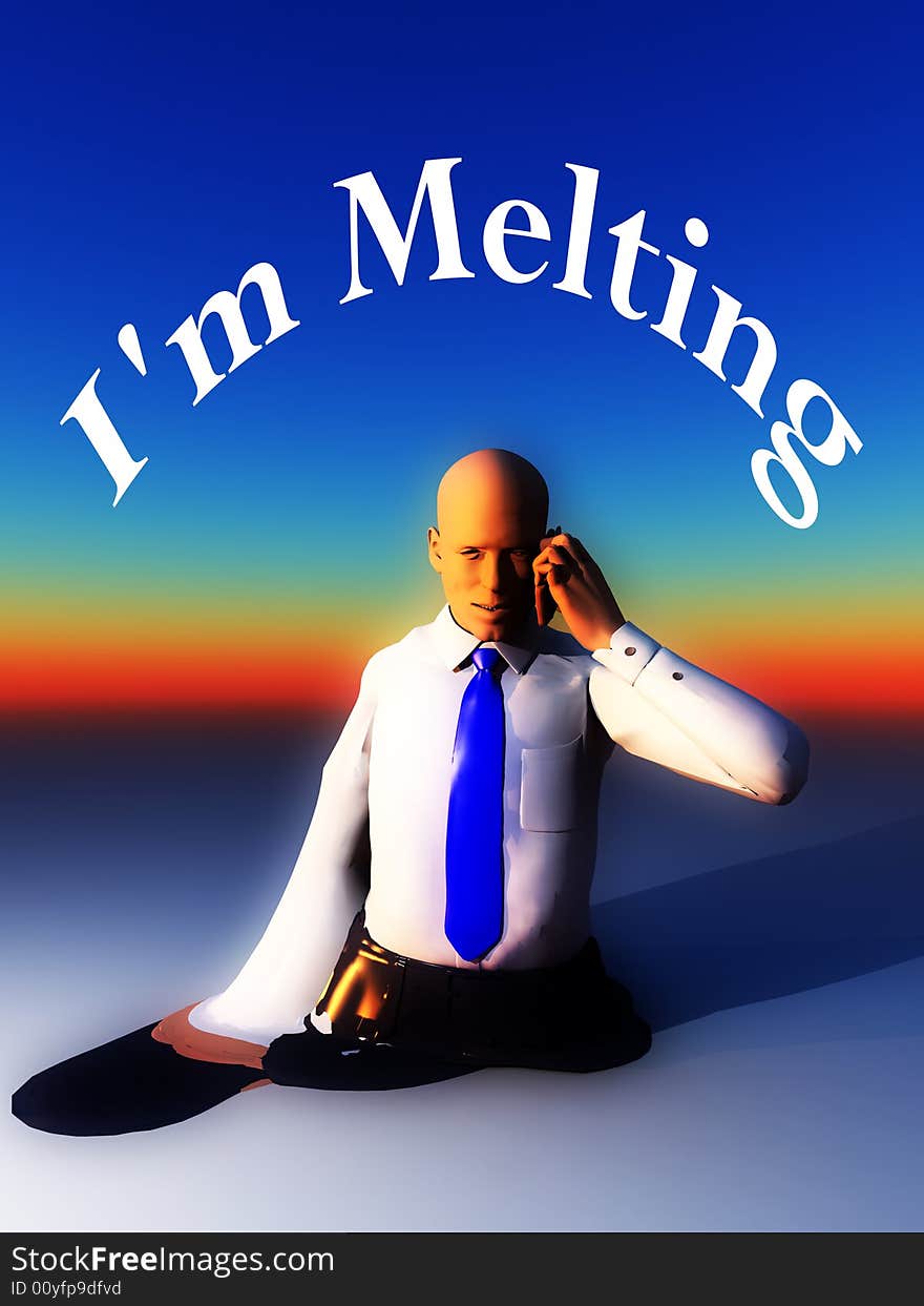 An conceptual image of a business man who is melting due to overworking. An conceptual image of a business man who is melting due to overworking.